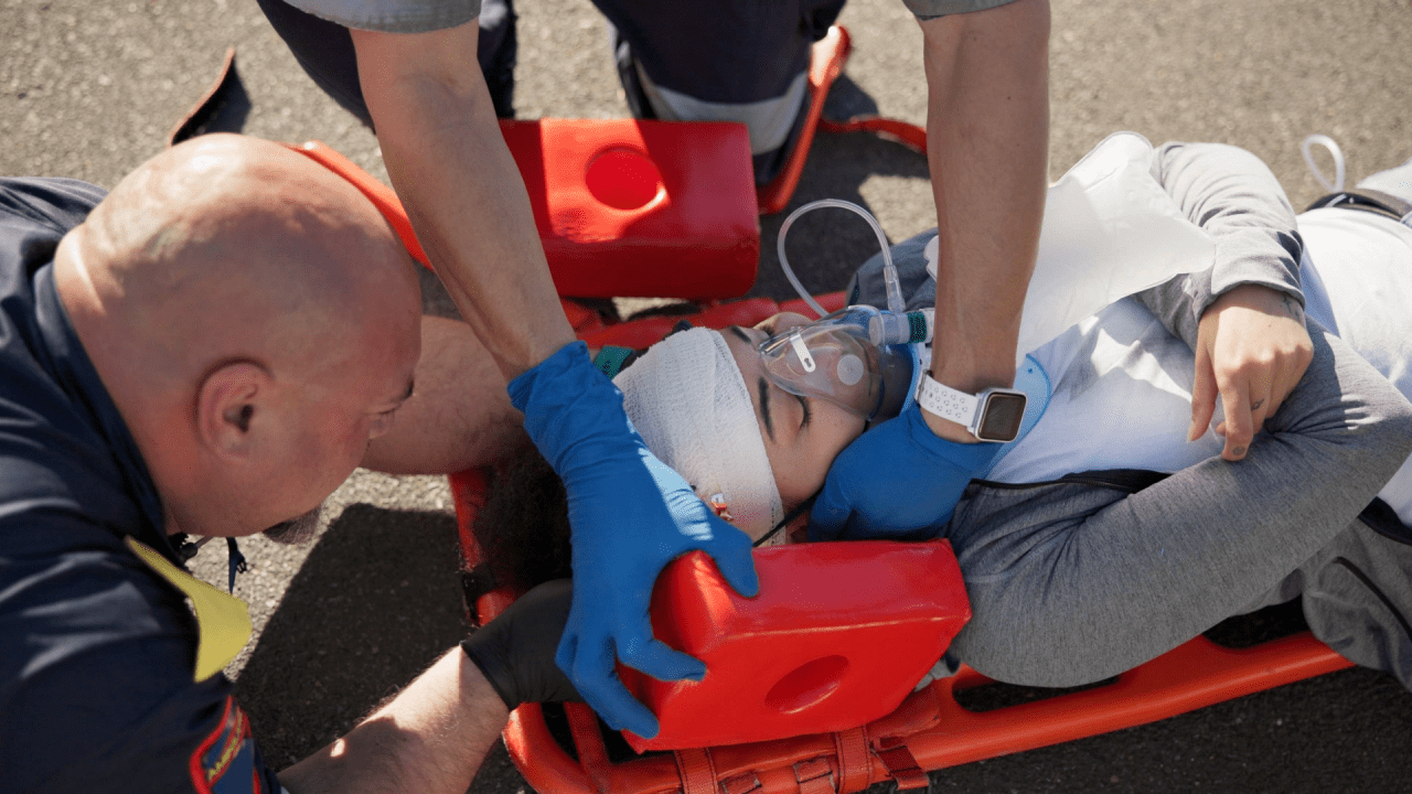 Emergency responders treating injured accident victim who may need what is a pain and suffering calculator for compensation