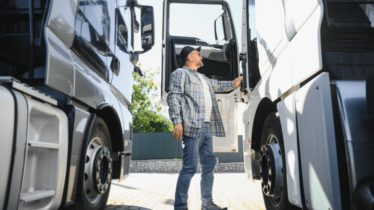 Truck driver stepping out of commercial vehicle after shift wondering can you drive 14 hours in one day under federal HOS rules