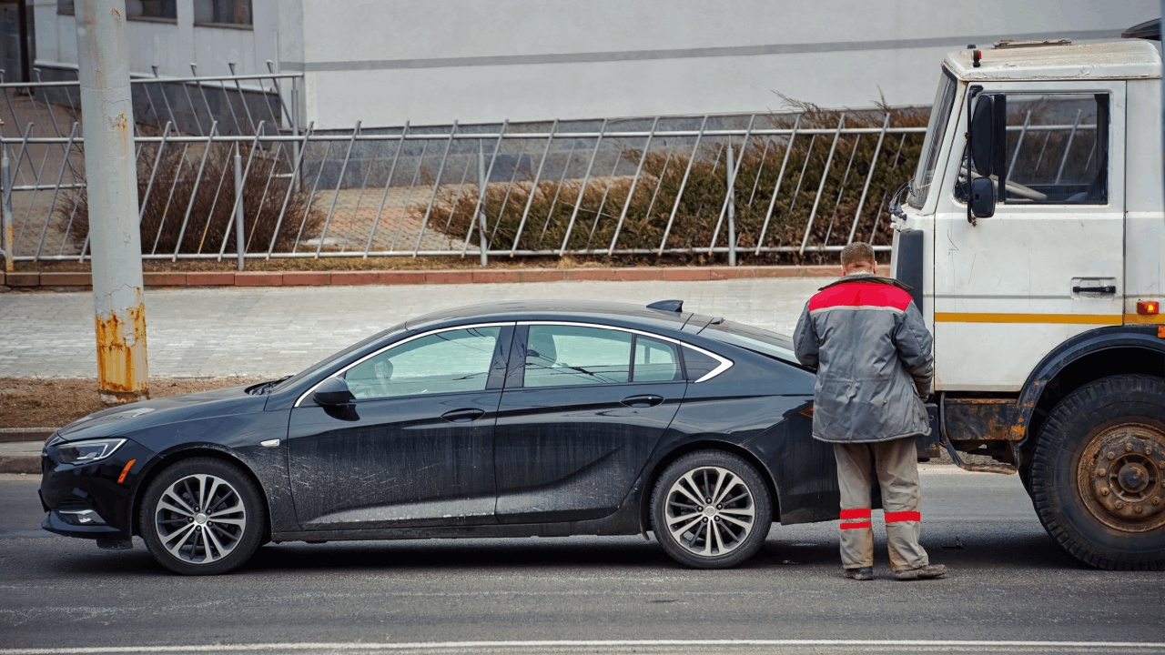 Evaluating truck accident settlement offers begins with damage assessment by responder examining collision between sedan and commercial truck