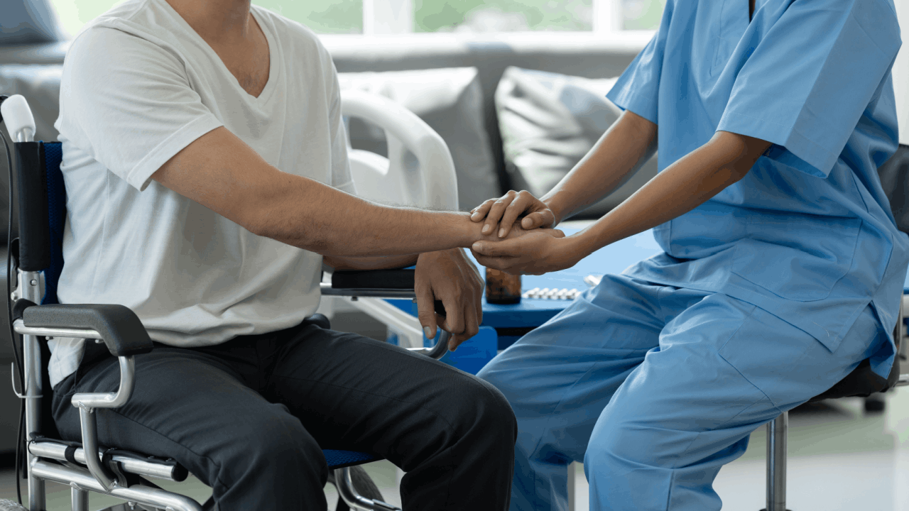 PTSD compensation in truck accident settlements shown through healthcare provider supporting patient during trauma recovery therapy