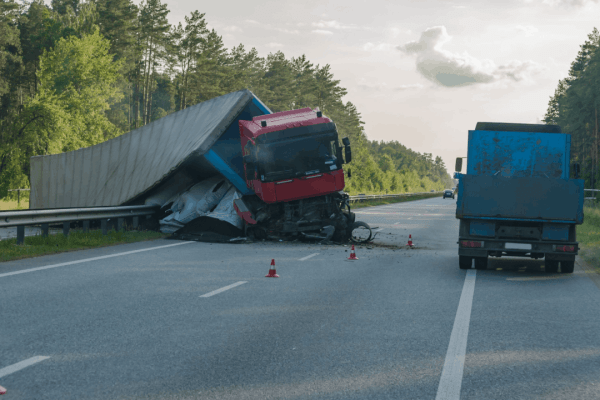 What does liability mean in a truck accident scene with overturned commercial vehicle