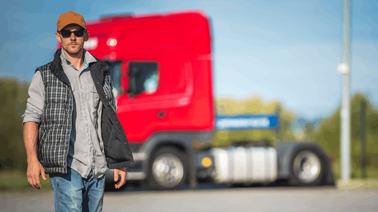 Truck driver standing in front of red commercial semi-truck representing employer liability in truck accidents cases