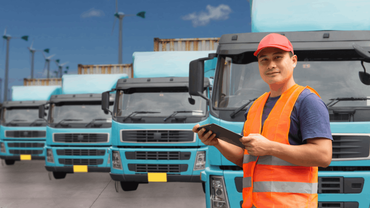 Commercial truck fleet manager reviewing legal responsibility in commercial truck accidents documentation at transportation facility