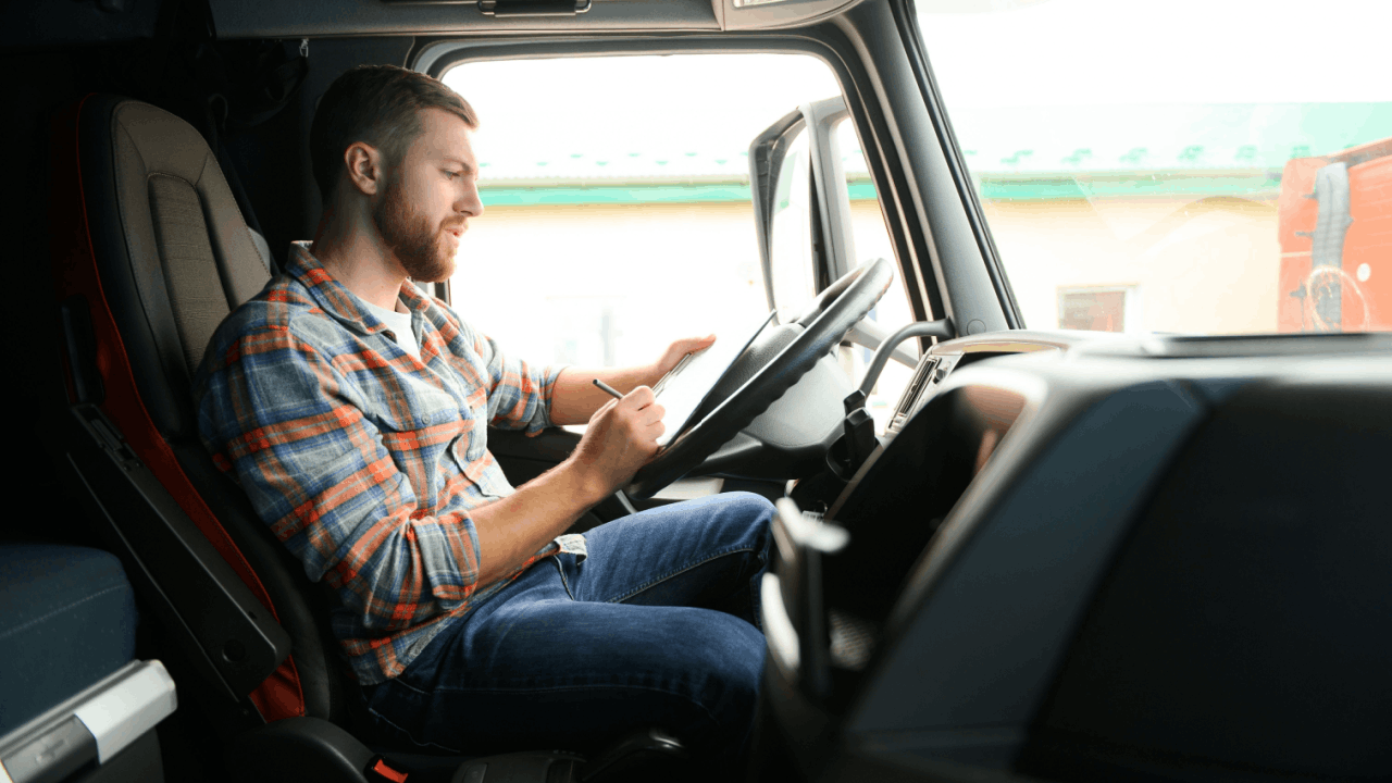 CDL driver at steering wheel before accident showing what happens if a CDL driver causes an accident