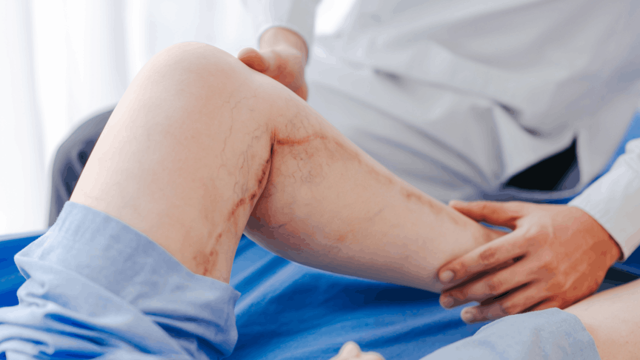 Surgery after truck accident leg injury examined by doctor