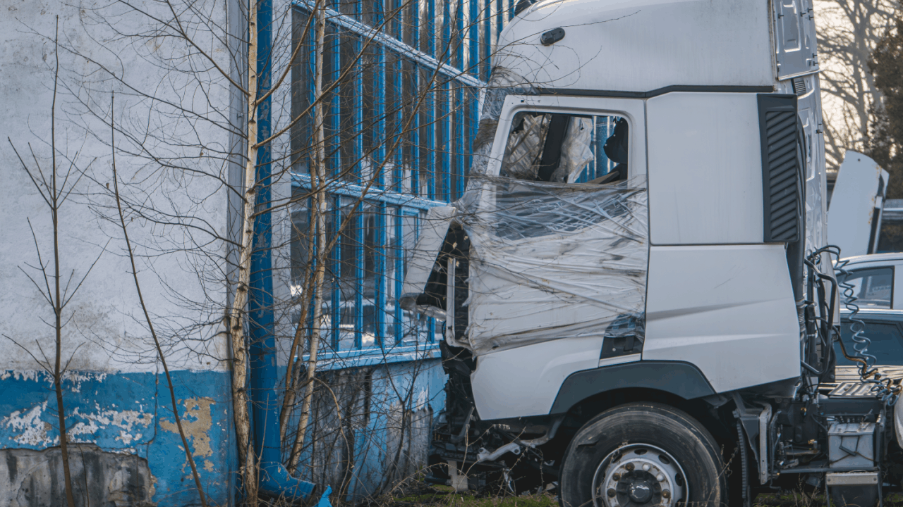 What causes most truck accidents — commercial truck crashed into building