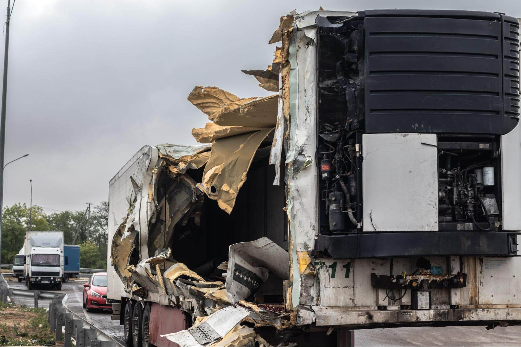 What truck has the most accidents — destroyed semi-trailer on highway