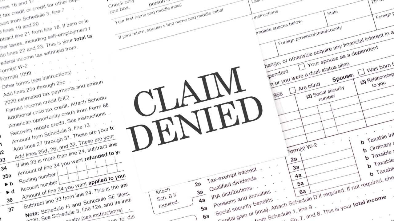Refiling a denied claim document with claim denied stamp on tax forms