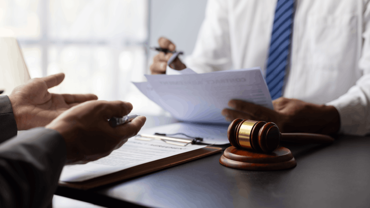 unqualified truck driver accident lawyer reviewing a contract with a client during a legal consultation